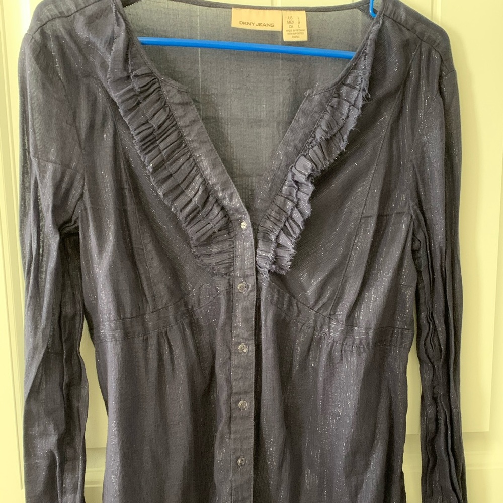 DKNY Jeans Shimmery Blue Button Down Top